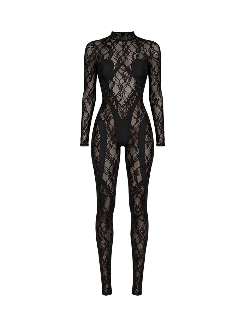 Black Lace Long-Sleeve Catsuit